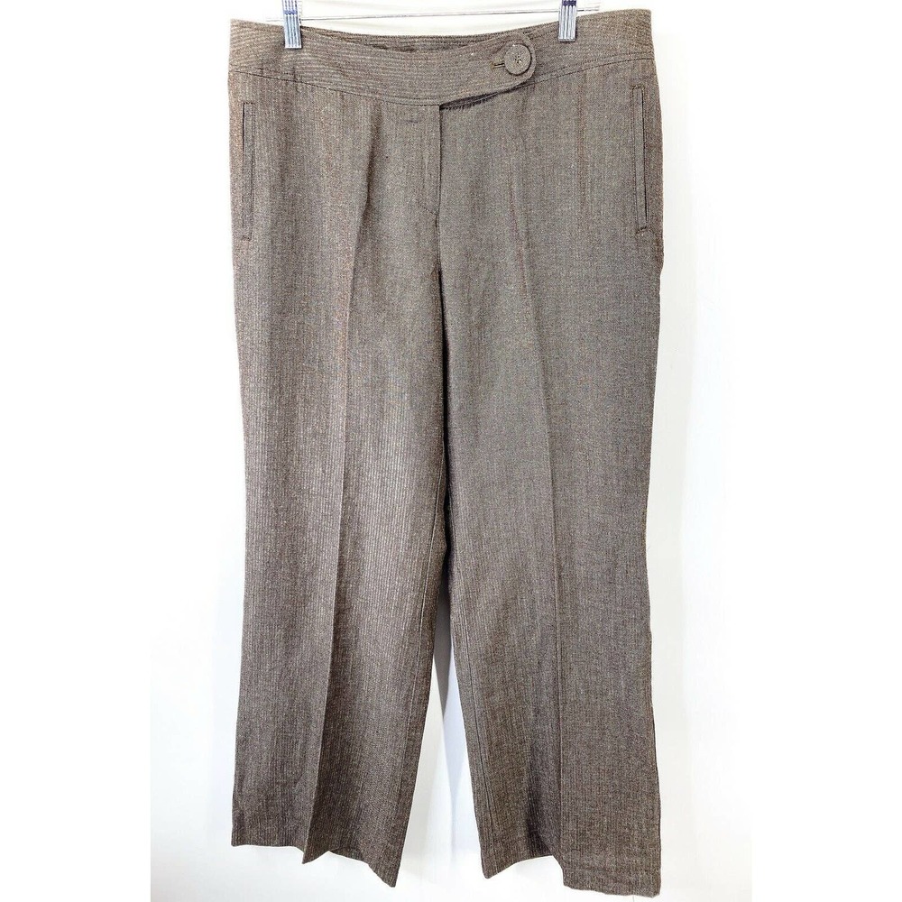 NWOT J.Jill Womens Brown Bark Herri Slash Pockets Flat Front Wide Leg pants